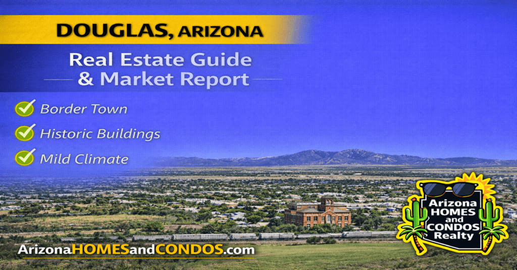 Douglas Arizona real estate guide and market report featuring small town homes desert landscape and affordable living near the Mexico border