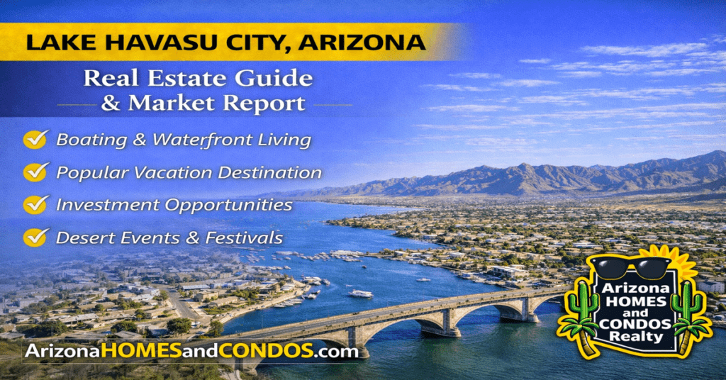 Lake Havasu City Arizona real estate guide and market report featuring lake views London Bridge boating lifestyle and waterfront homes