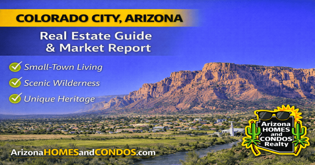 Colorado City Arizona real estate guide and market report featuring rural homes, desert landscape, and affordable remote living