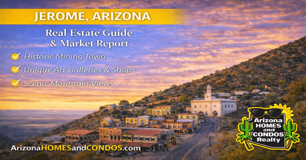 Jerome Arizona real estate guide and market report featuring historic hillside homes artistic community and scenic mountain views