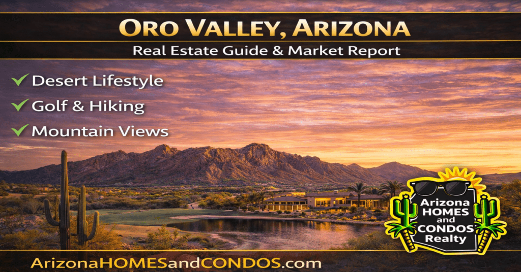 Oro Valley Arizona real estate guide and market report featuring upscale homes mountain views and master planned communities near Tucson