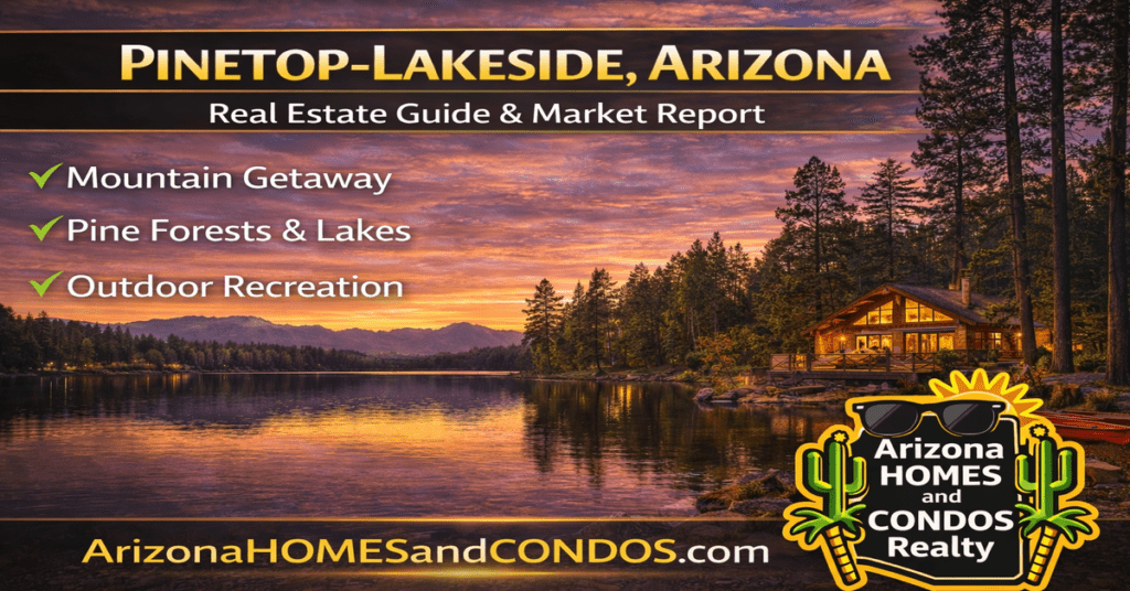 Pinetop Lakeside Arizona real estate guide and market report featuring cabin homes pine forests and mountain lifestyle