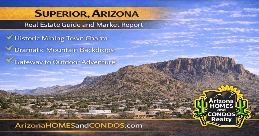 Superior Arizona real estate guide and market report featuring historic homes desert mountains and small town living
