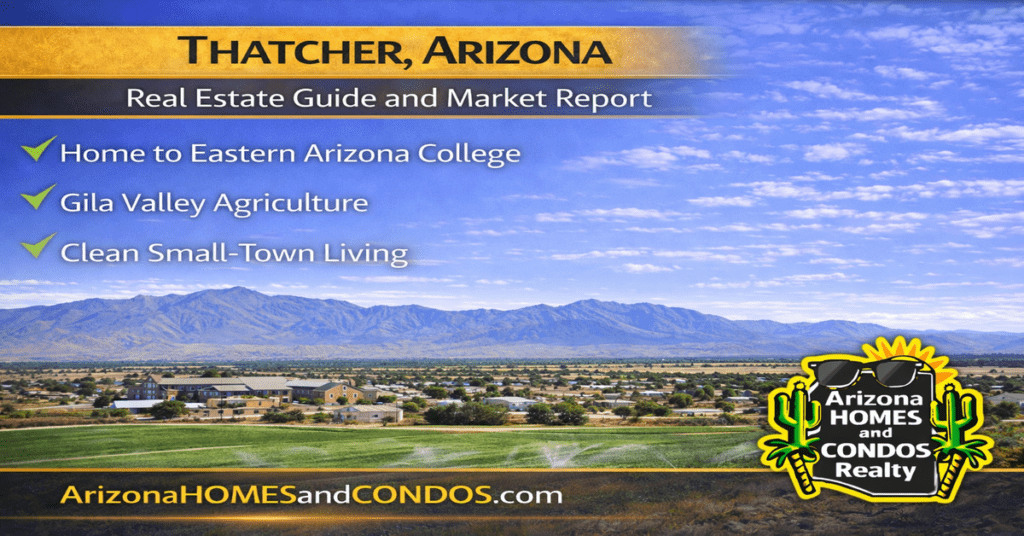 Thatcher Arizona real estate guide and market report featuring small town homes open land and community living near Eastern Arizona College
