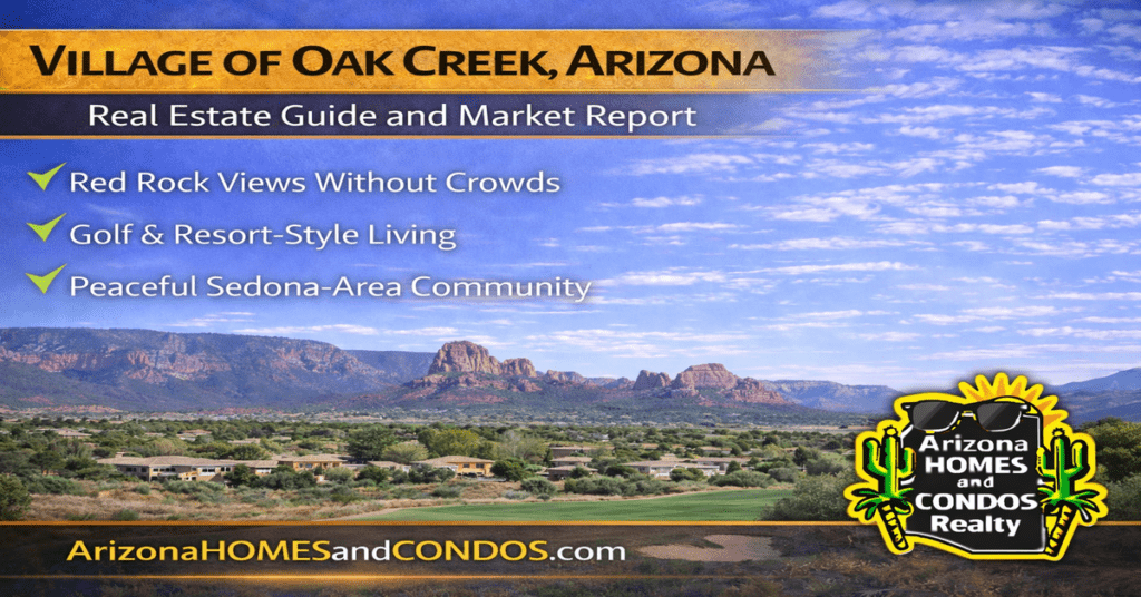 Village of Oak Creek Arizona real estate guide and market report featuring red rock views golf communities and scenic homes near Sedona