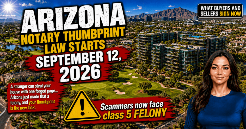 Notary taking a thumbprint in a journal at an Arizona real estate closing under the new Arizona notary thumbprint law