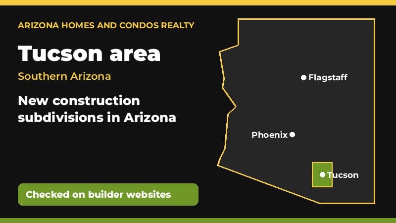 Arizona map highlighting the Tucson area in southern Arizona for new construction communities